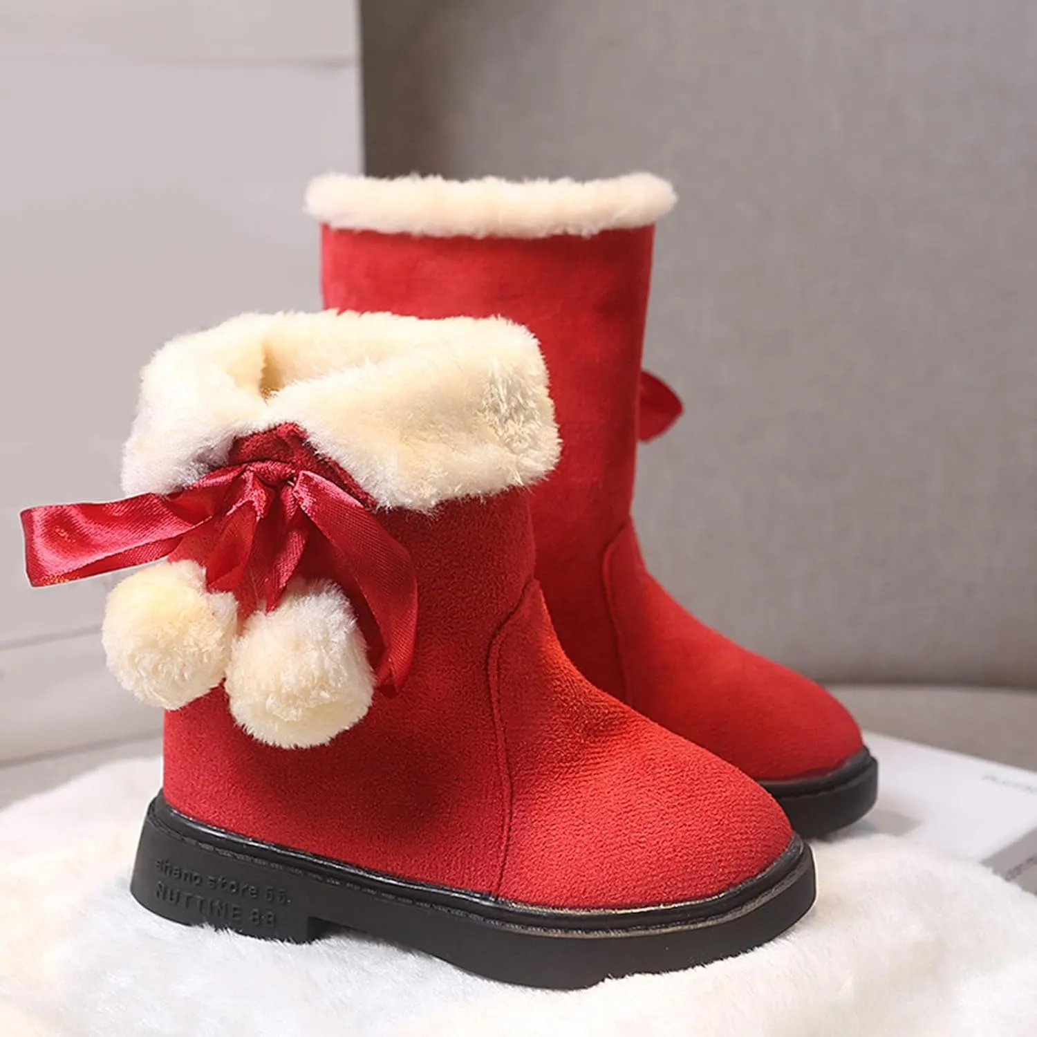 Girls Winter Snow Boots Mid Calf Warm Fur Lined Boot Outdoor Waterproof Slip on Walking Ankle Booties for Little Kid
