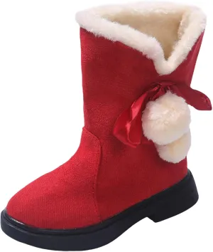 Girls Winter Snow Boots Mid Calf Warm Fur Lined Boot Outdoor Waterproof Slip on Walking Ankle Booties for Little Kid