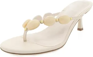 Goolita Women's Jewelled Kitten Heels Flip Flops Open Round Toe Strappy Thong Slide Strappy Heeled Sandals Comfort Wedding Party Mules Heels