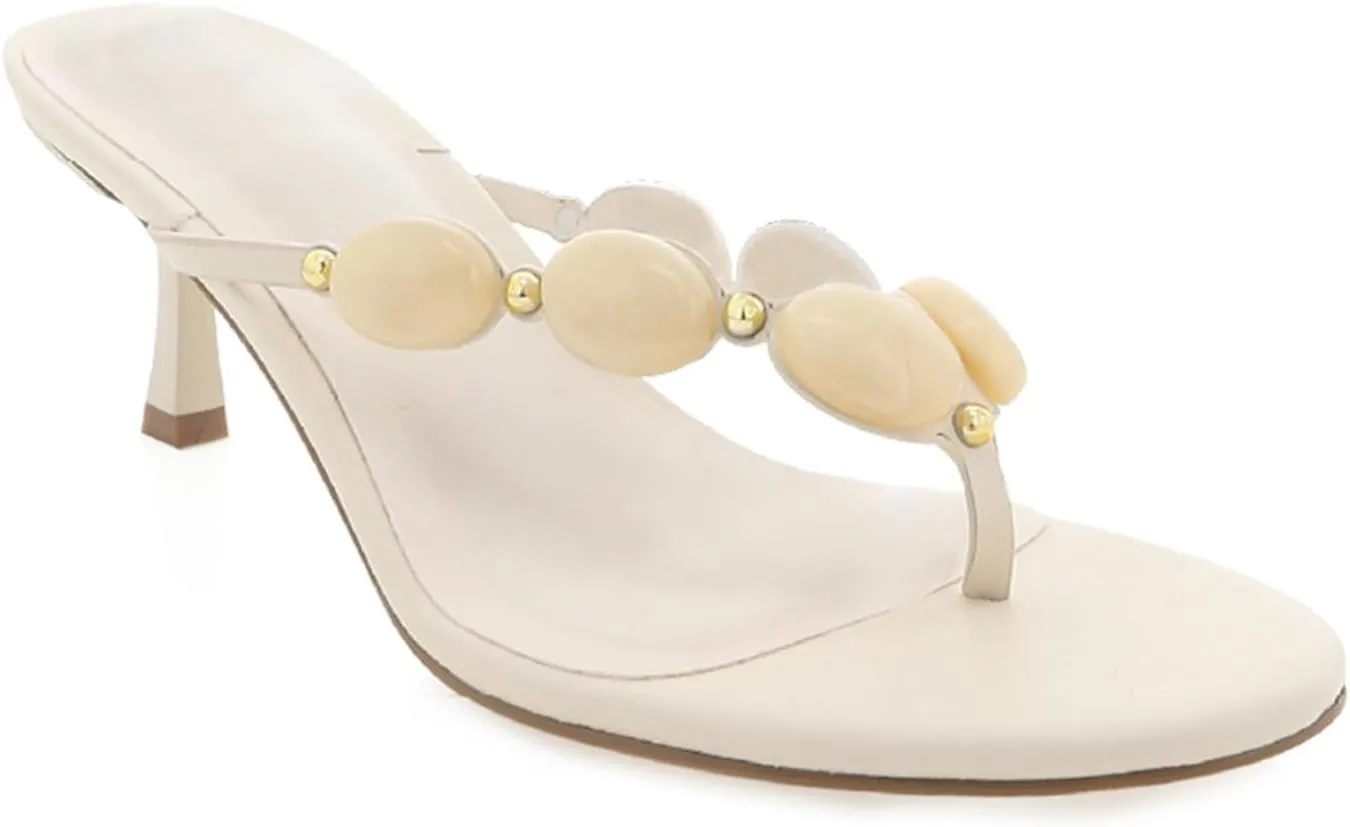 Goolita Women's Jewelled Kitten Heels Flip Flops Open Round Toe Strappy Thong Slide Strappy Heeled Sandals Comfort Wedding Party Mules Heels