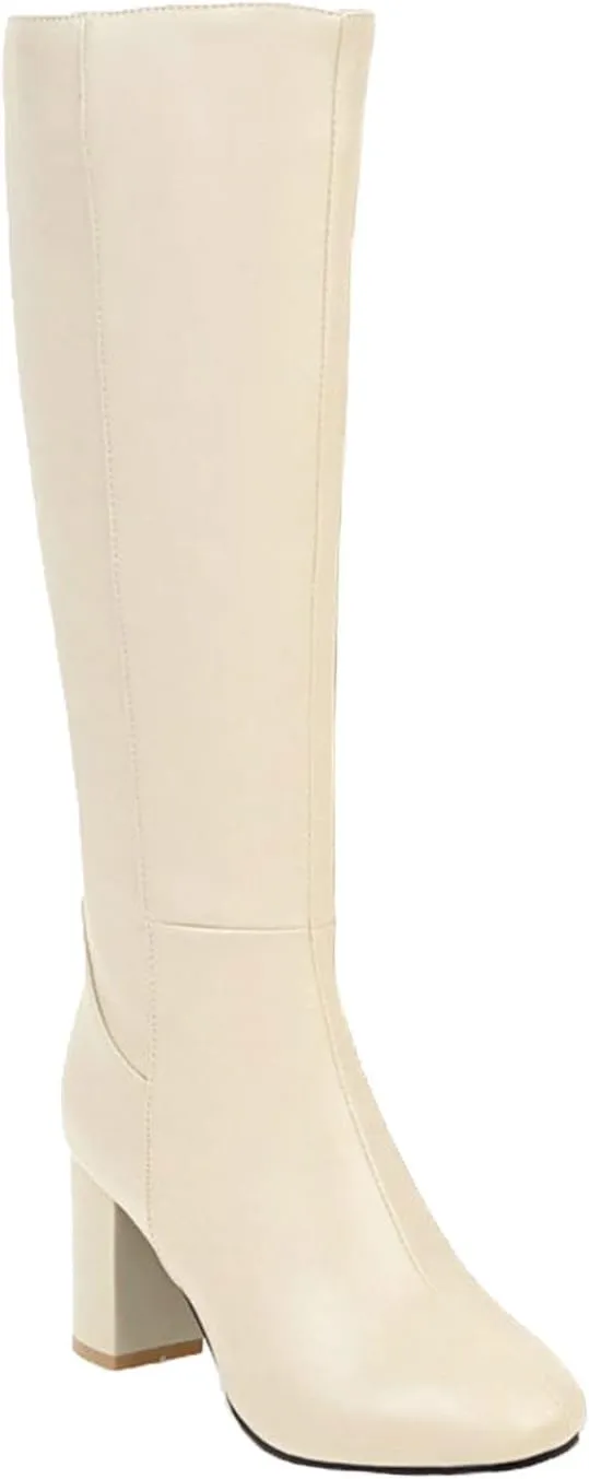 hlysgo Women's Vintage Fashion Long Boots Waterproof Full Zipper High Heeled Knee High Leather Boots