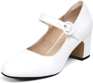 IDIFU IN3 Mary Jane Pumps Closed Toe Low Short Chunky Block Dress Shoes for Women Wedding Bridal Flight Attendant Heels Formal Cute Round Toe Vintage Small Thick Pumps Heels with Round Buckle