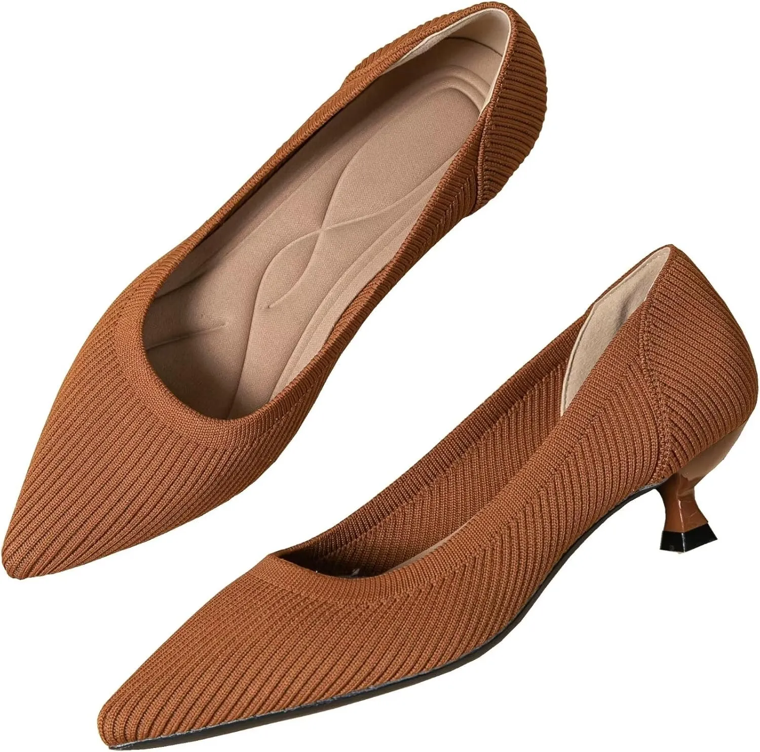 INEELUYI Women's Kitten Heel Pumps Vintage Low Heel Knit Pumps Pointed Toe Wedding Dress Pumps Shoes