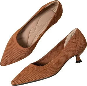 INEELUYI Women's Kitten Heel Pumps Vintage Low Heel Knit Pumps Pointed Toe Wedding Dress Pumps Shoes