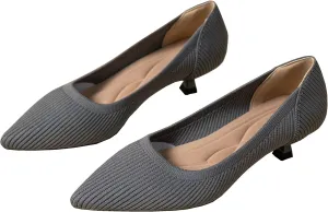 INEELUYI Women's Kitten Heel Pumps Vintage Low Heel Knit Pumps Pointed Toe Wedding Dress Pumps Shoes