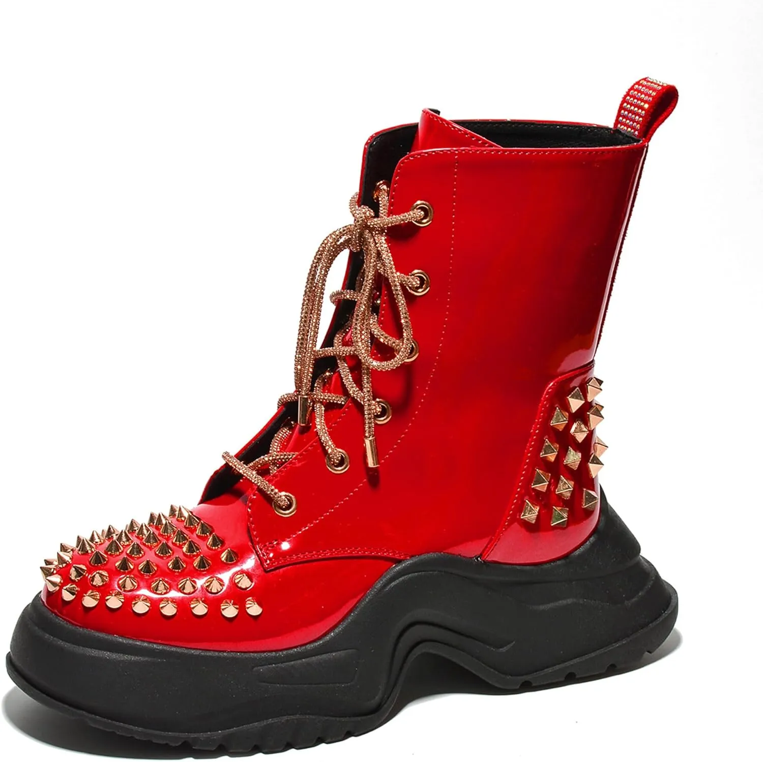 Jadey Spike Studs Rhinestone Chunky Lug Boots (Jadey)
