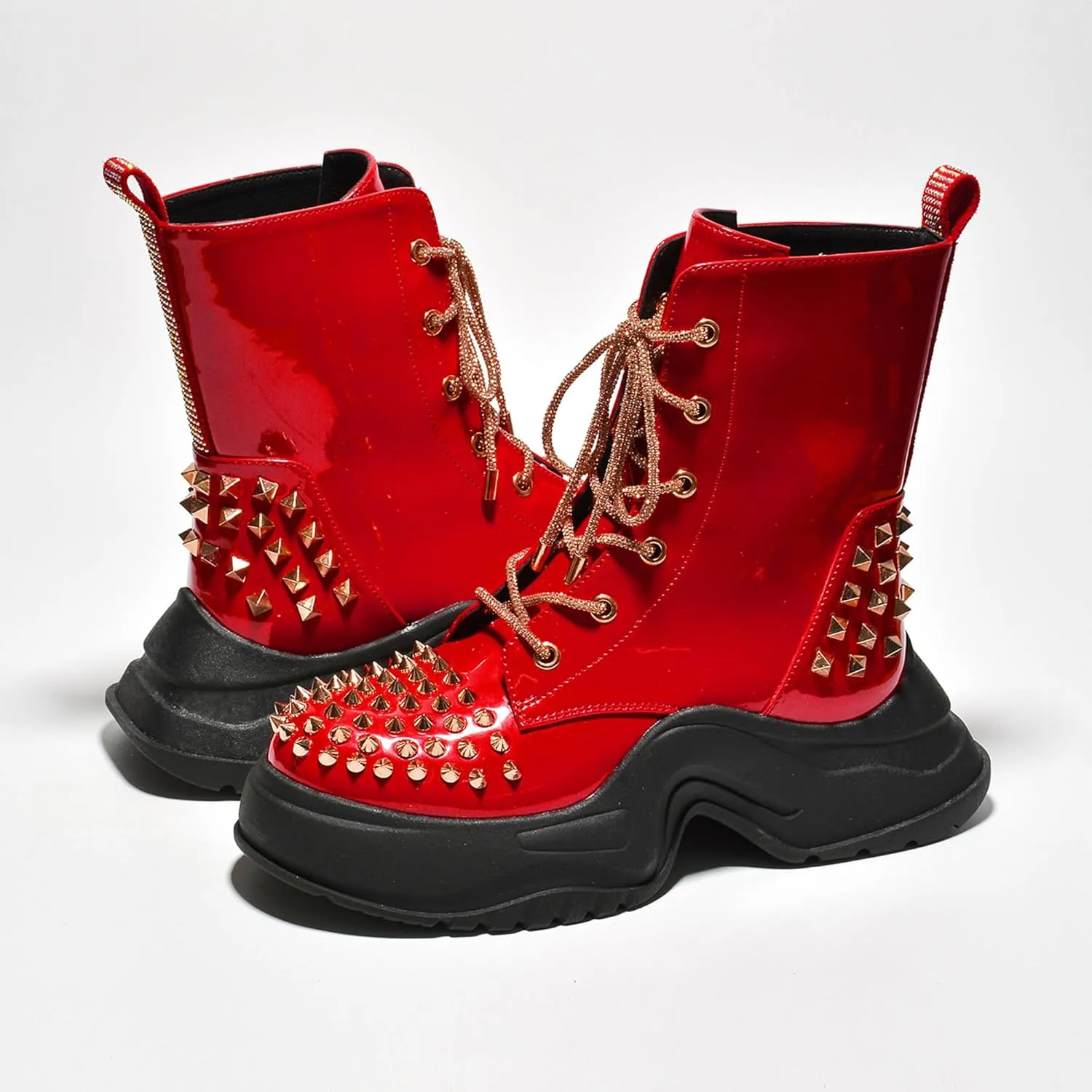 Jadey Spike Studs Rhinestone Chunky Lug Boots (Jadey)