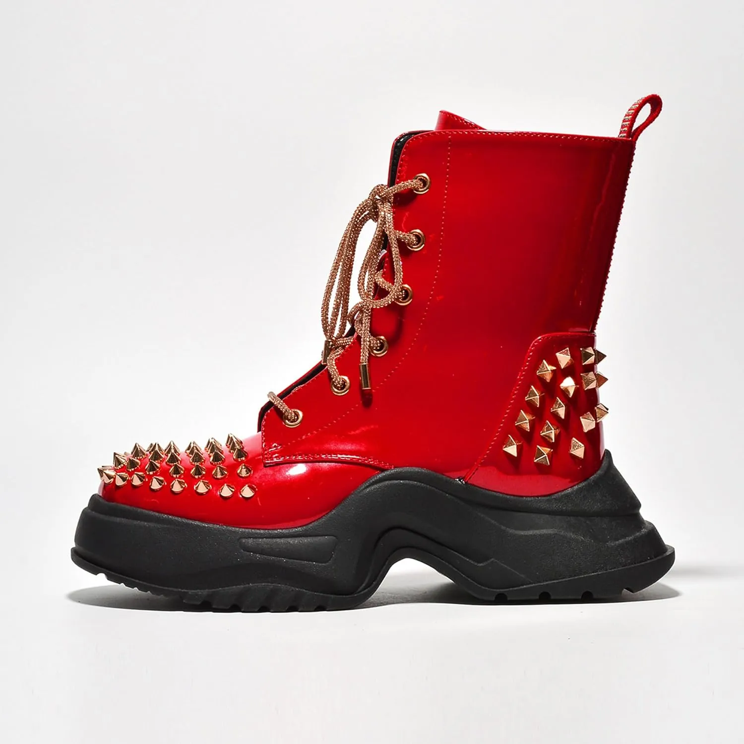 Jadey Spike Studs Rhinestone Chunky Lug Boots (Jadey)