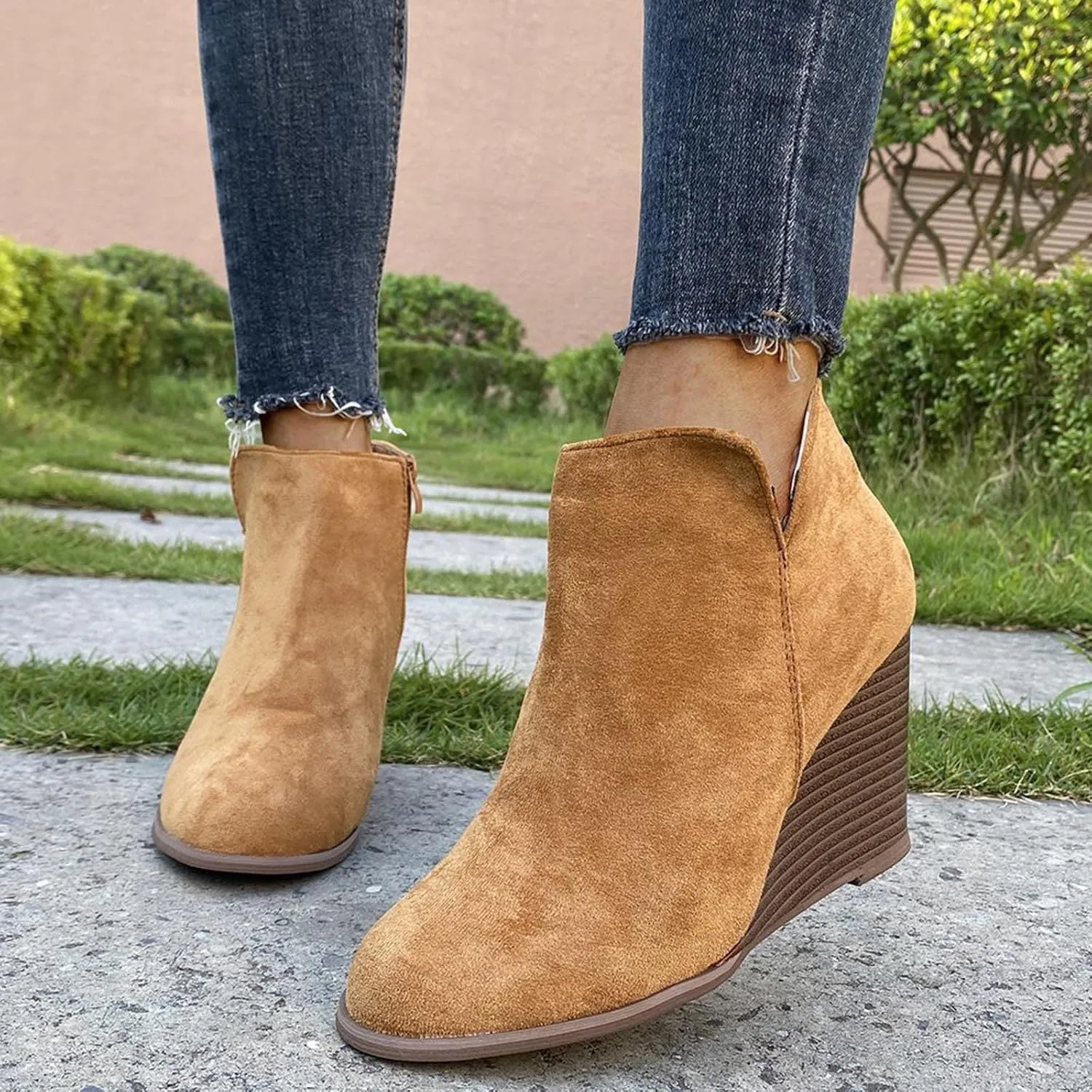 JEGULV Ankle Booties for Women Low Heel Dressy Fashion Pointed Toe Faux Stacked Chunky Heels Side Zipper Booties Shoes