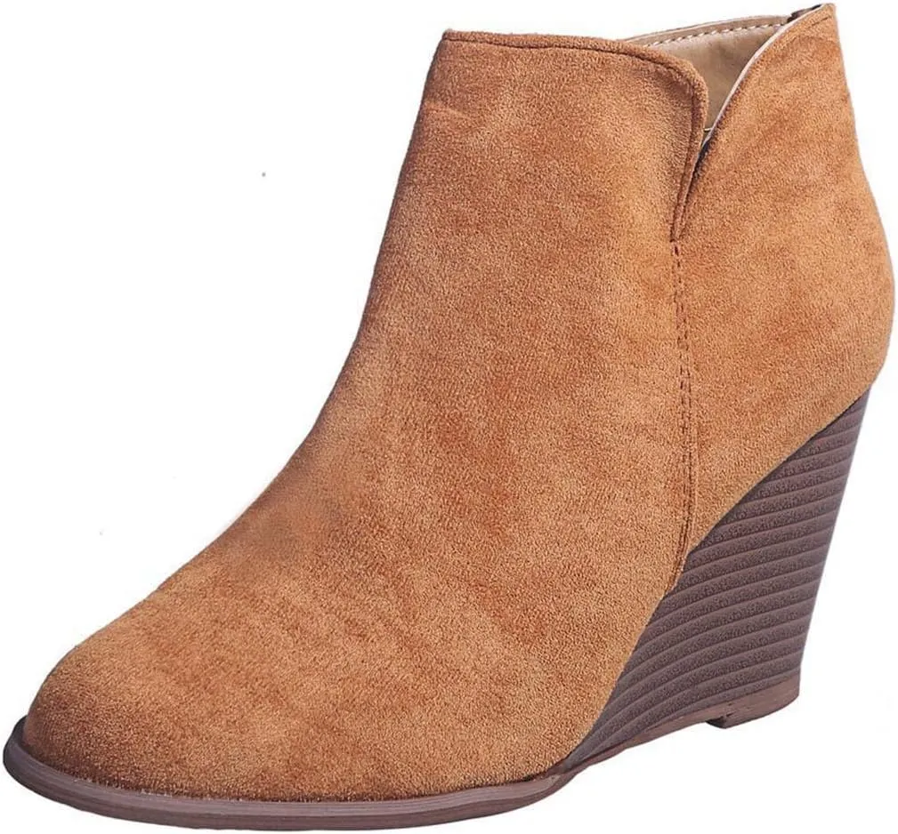 JEGULV Ankle Booties for Women Low Heel Dressy Fashion Pointed Toe Faux Stacked Chunky Heels Side Zipper Booties Shoes