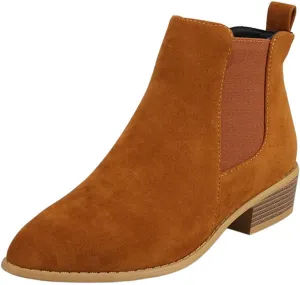 JEGULV Ankle Booties for Women Low Heel Dressy Fashion Pointed Toe Faux Stacked Chunky Heels Side Zipper Booties Shoes