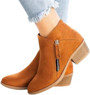 JEGULV Ankle Booties for Women Low Heel Dressy Fashion Pointed Toe Faux Stacked Chunky Heels Side Zipper Booties Shoes