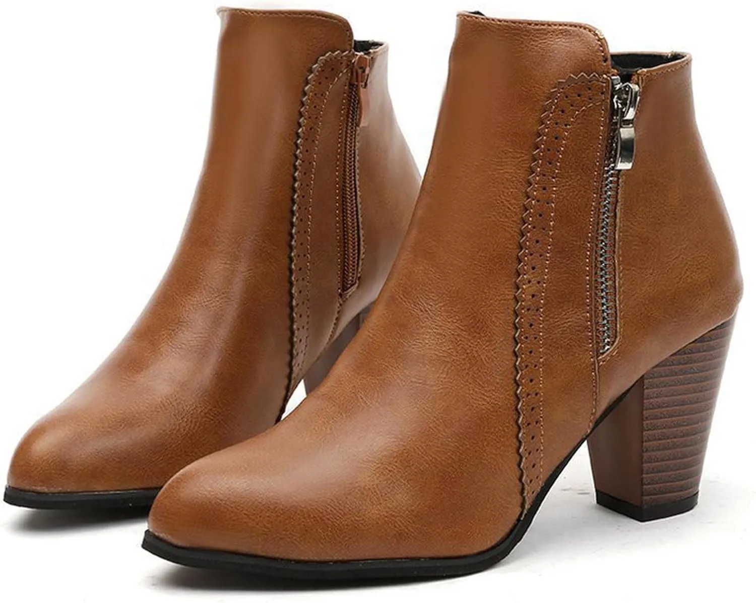 JEGULV Ankle Booties for Women Low Heel Dressy Fashion Pointed Toe Faux Stacked Chunky Heels Side Zipper Booties Shoes