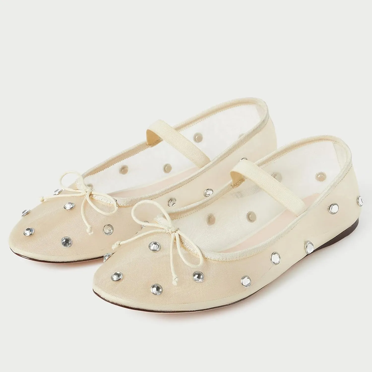 JORISTIMO Crystal Mesh Ballet Flats Stretch Band Snip Toe Ballerinas Flats Mary Jane