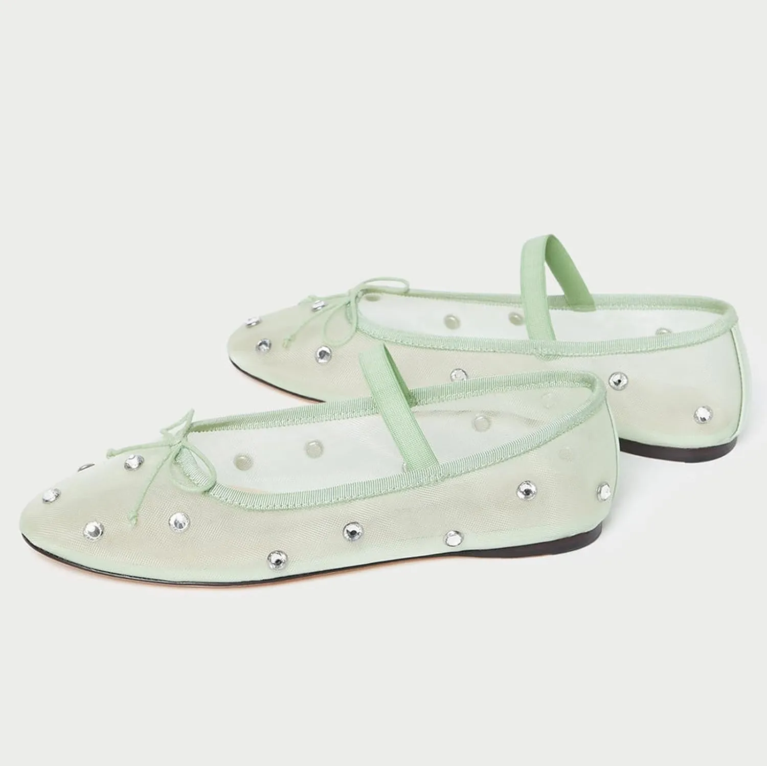 JORISTIMO Crystal Mesh Ballet Flats Stretch Band Snip Toe Ballerinas Flats Mary Jane