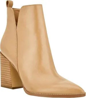 Juliet Holy Women's V Cut Ankle Boots Pointed Toe Stacked Chunky Heel Side Zipper Leather Cutout Western Booties