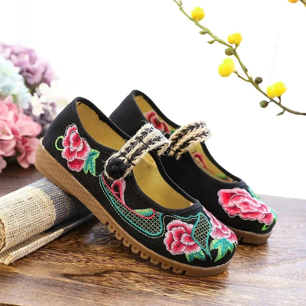JYHBHMZG Spring Handmade Thailand Ballet Flats Women Casual Flower Embroidery Cotton Shoes Asakuchi Breathable Shoes