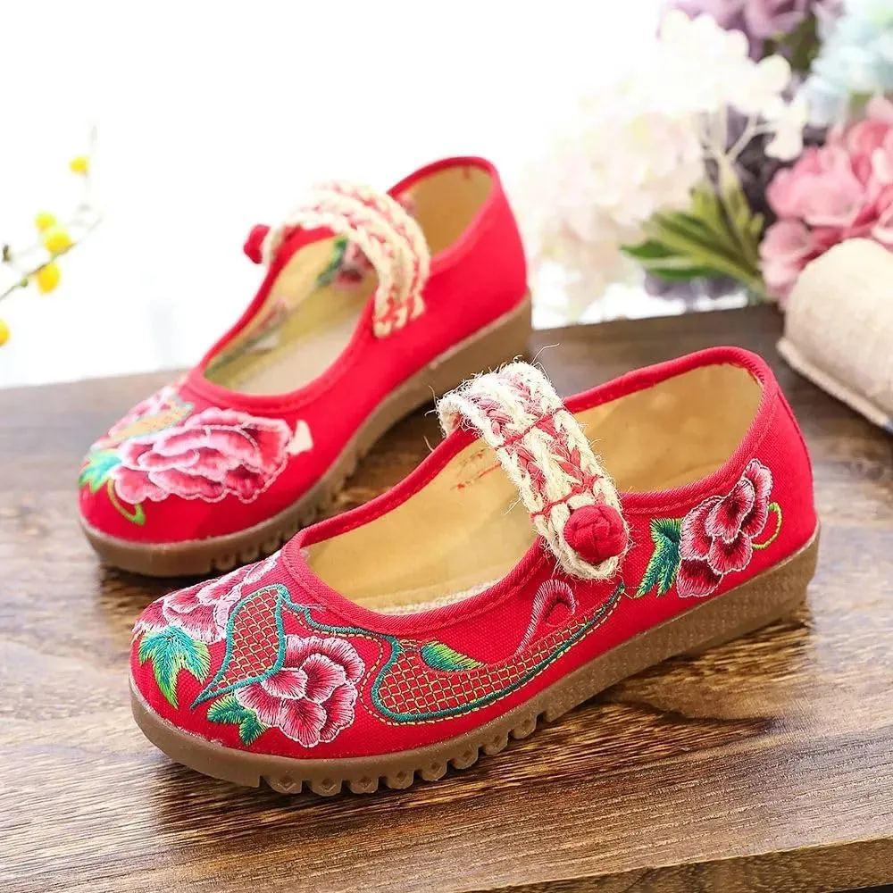 JYHBHMZG Spring Handmade Thailand Ballet Flats Women Casual Flower Embroidery Cotton Shoes Asakuchi Breathable Shoes