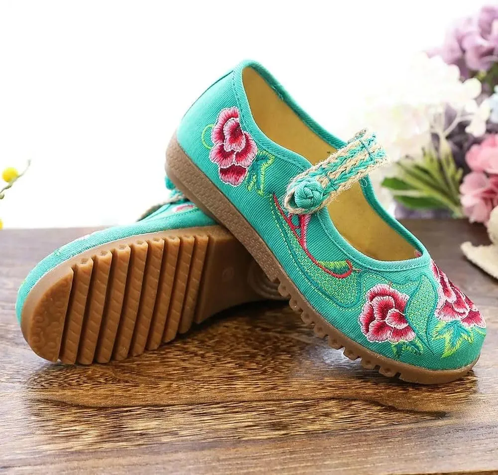 JYHBHMZG Spring Handmade Thailand Ballet Flats Women Casual Flower Embroidery Cotton Shoes Asakuchi Breathable Shoes