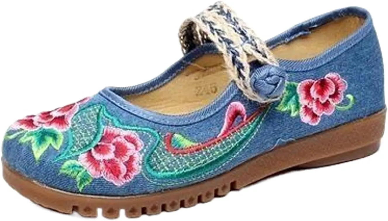 JYHBHMZG Spring Handmade Thailand Ballet Flats Women Casual Flower Embroidery Cotton Shoes Asakuchi Breathable Shoes