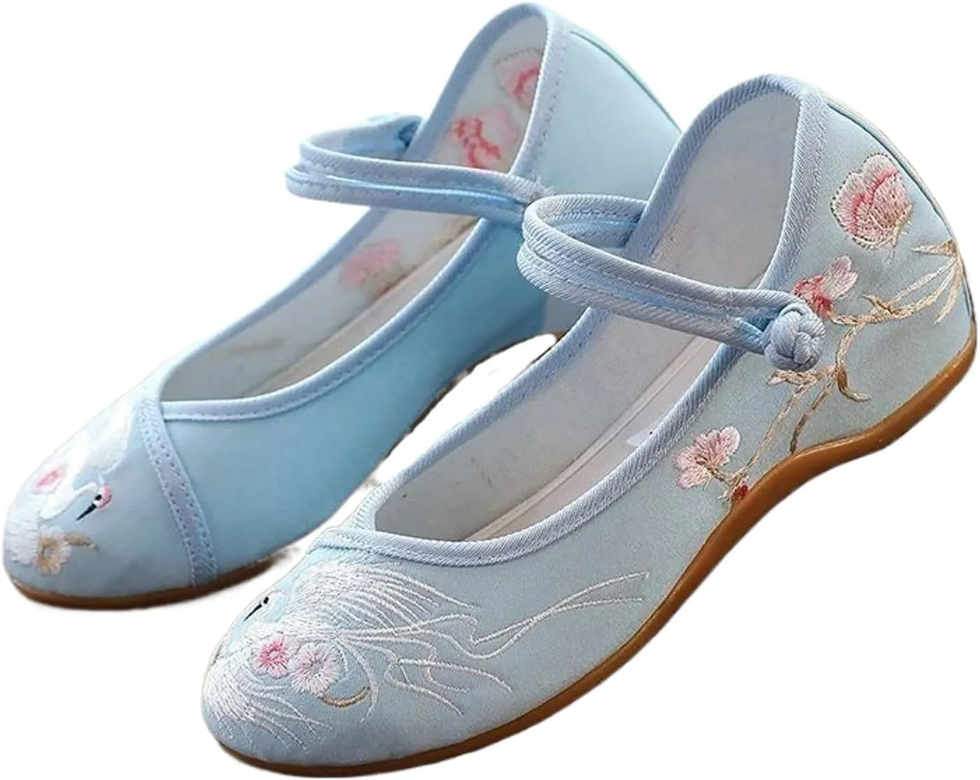 JYHBHMZG Women Cotton Fabric Embroidered Ballet Flats Retro Ladies Casual Walking Shoes Comfortable White Red Blue