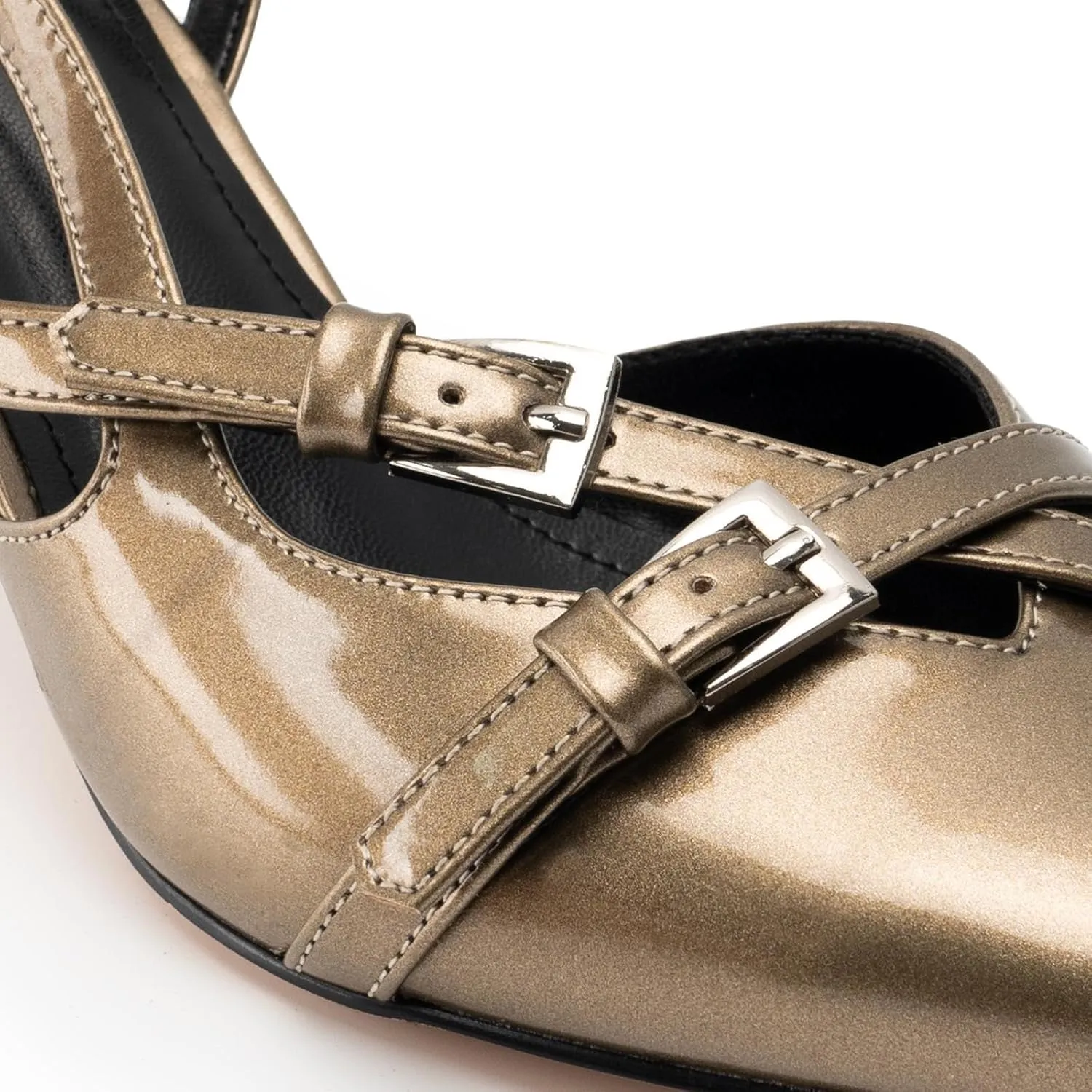 KaroNairy Kitten Heels for Women Pointed Toe Slingback Heels Closed Toe Wedding Dress Pumps with Buckles