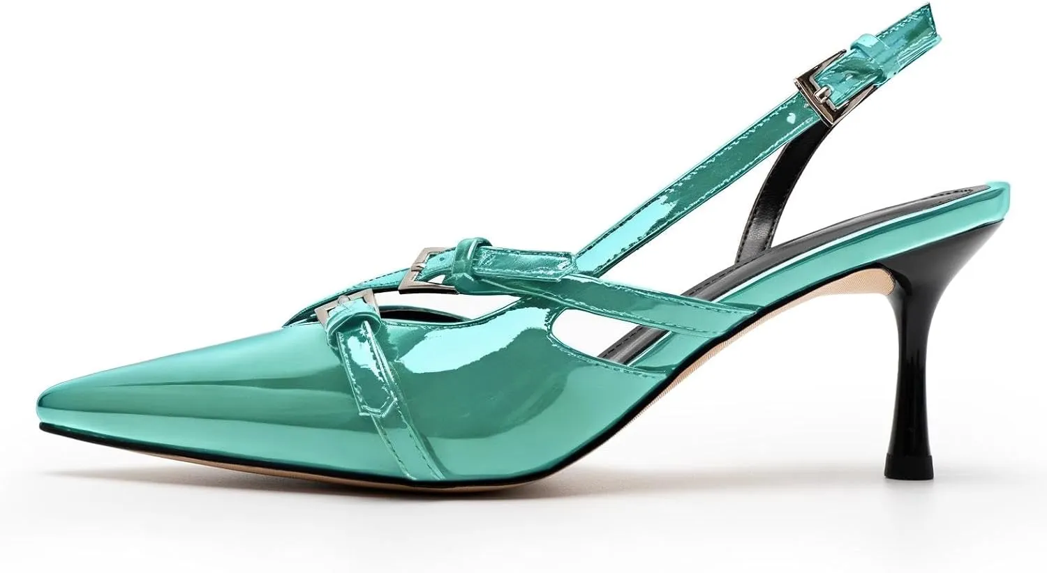 KaroNairy Kitten Heels for Women Pointed Toe Slingback Heels Closed Toe Wedding Dress Pumps with Buckles
