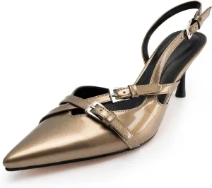 KaroNairy Kitten Heels for Women Pointed Toe Slingback Heels Closed Toe Wedding Dress Pumps with Buckles