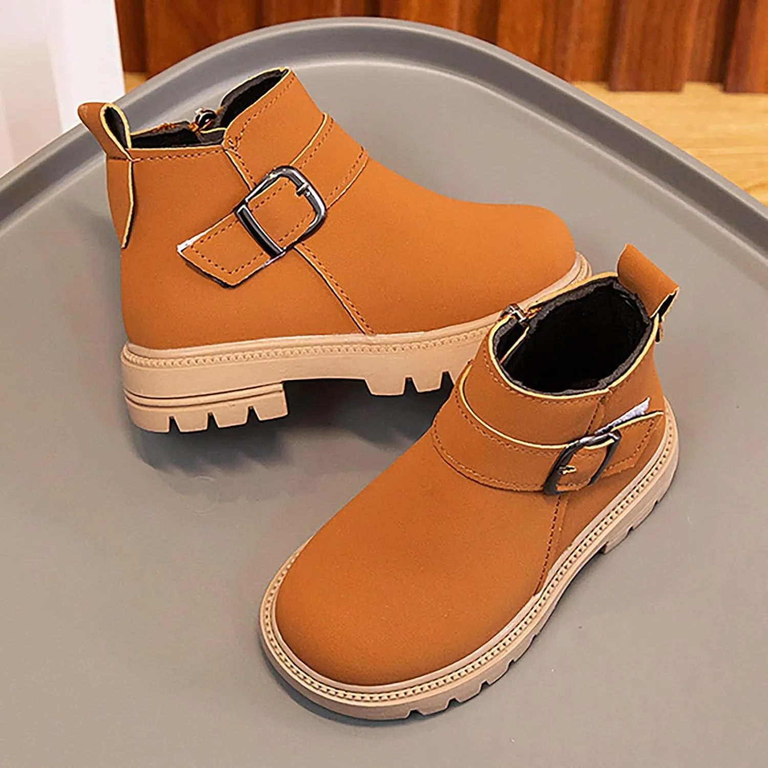 Kids Ankle Booties Lace up Work Boot Combat Booties Riding Boots Lace up Non-Slip Short Boots Winter Snow Boots