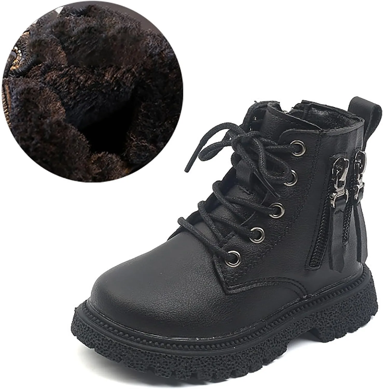 Kids Ankle Boots Boys Girls PU Leather Warm Hiking Snow Boots Girls Ankle Boots Size 2 3 4 5 6 7 8