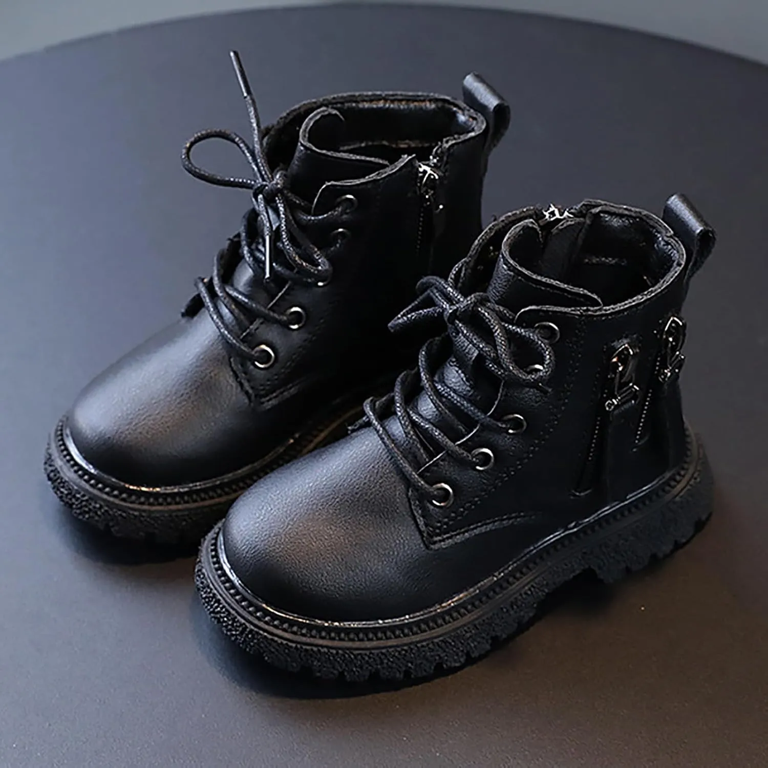 Kids Ankle Boots Boys Girls PU Leather Warm Hiking Snow Boots Girls Ankle Boots Size 2 3 4 5 6 7 8