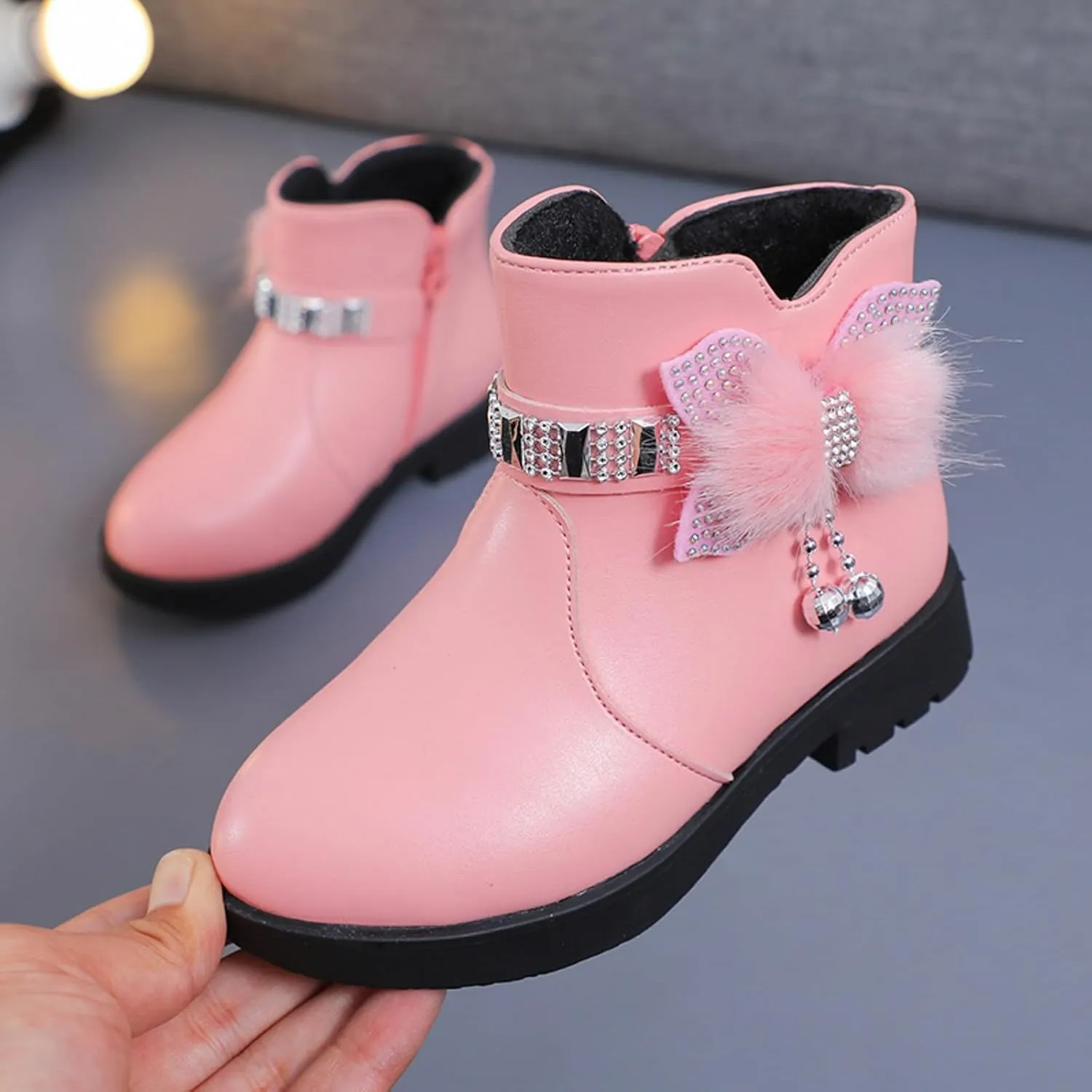 Kids Ankle Boots for Girls Side Zipper Round Toe Casual Short Booties Short Glitter Side Zipper Casual Shoes