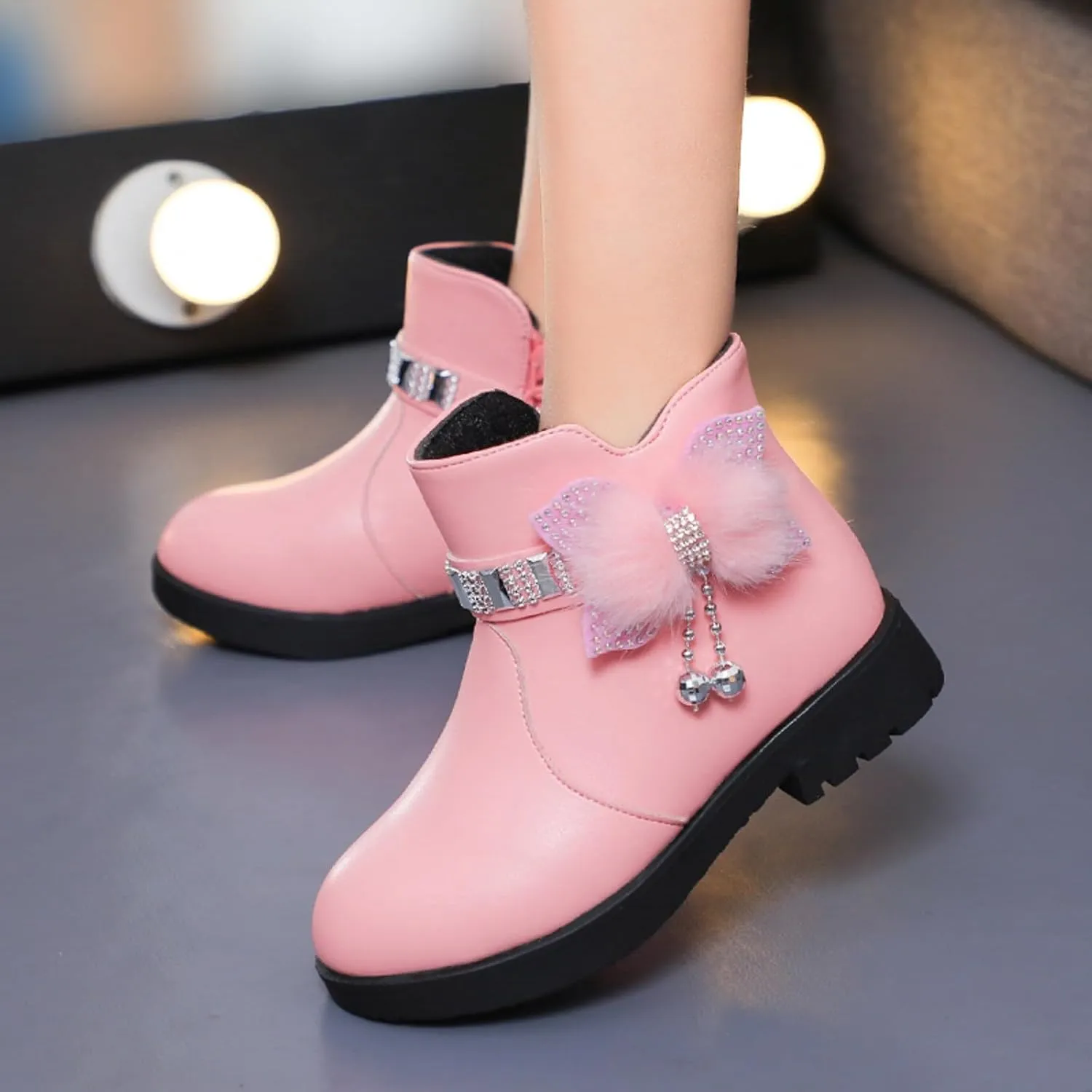 Kids Ankle Boots for Girls Side Zipper Round Toe Casual Short Booties Short Glitter Side Zipper Casual Shoes