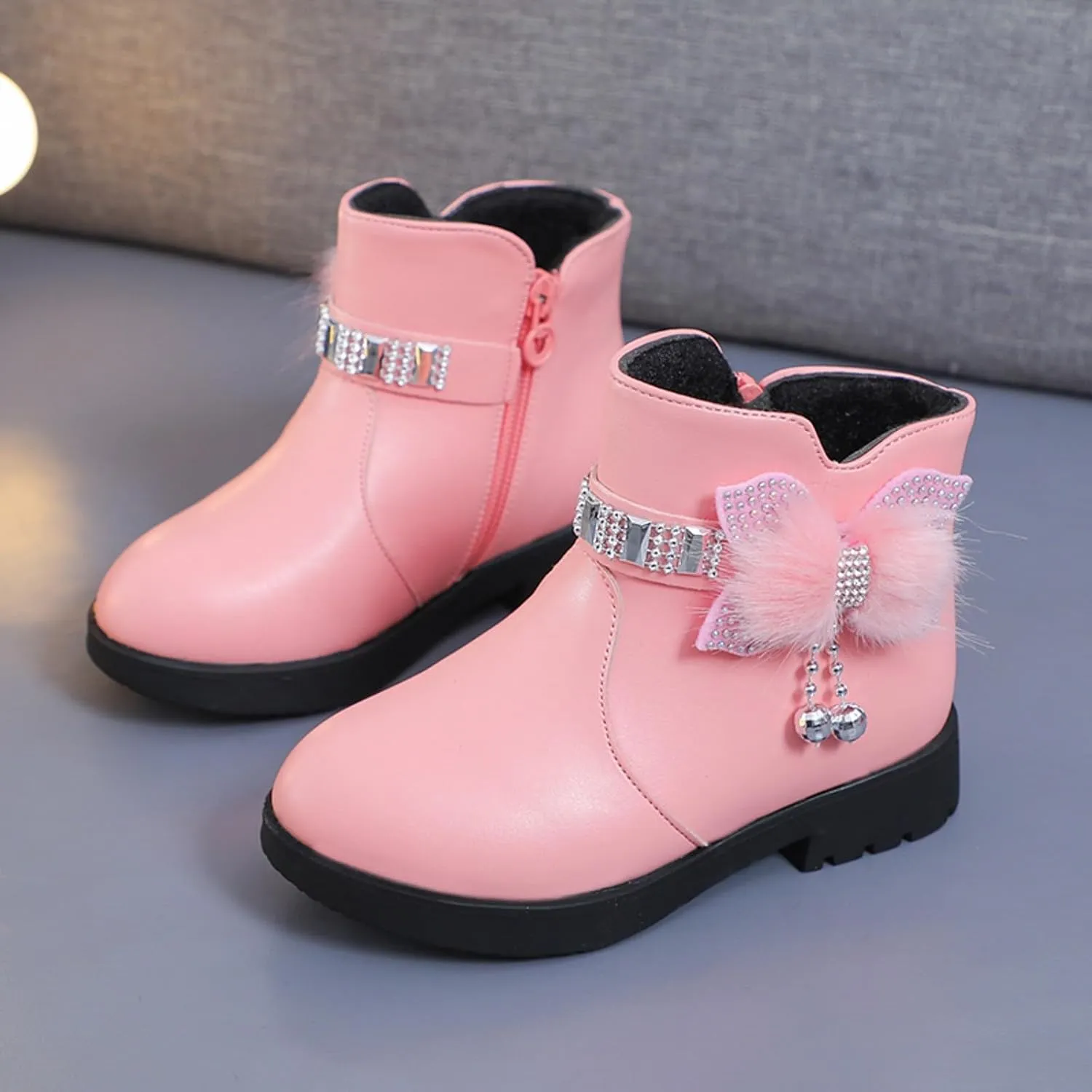 Kids Ankle Boots for Girls Side Zipper Round Toe Casual Short Booties Short Glitter Side Zipper Casual Shoes