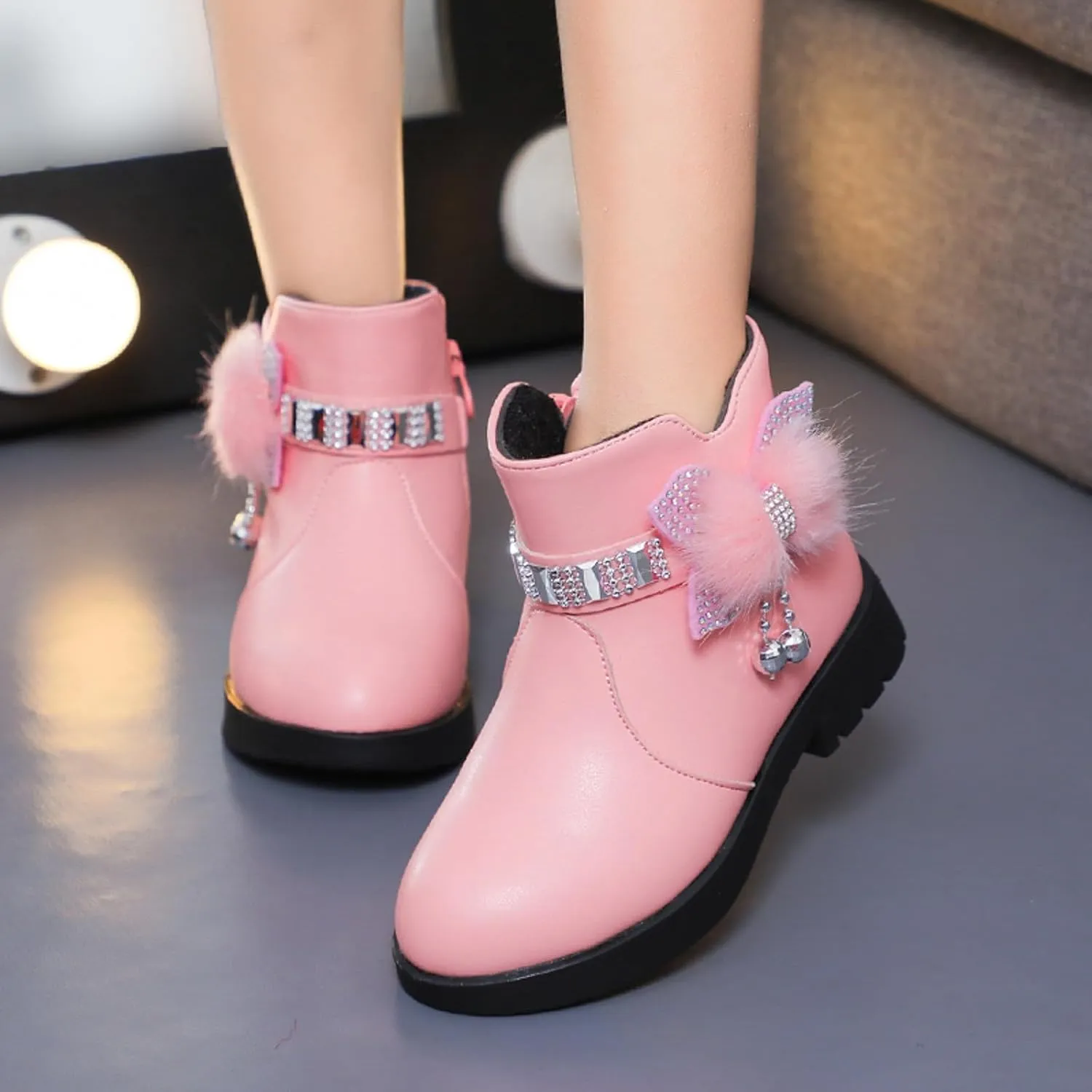 Kids Ankle Boots for Girls Side Zipper Round Toe Casual Short Booties Short Glitter Side Zipper Casual Shoes