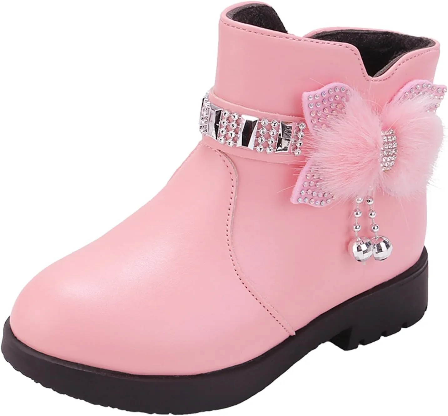 Kids Ankle Boots for Girls Side Zipper Round Toe Casual Short Booties Short Glitter Side Zipper Casual Shoes