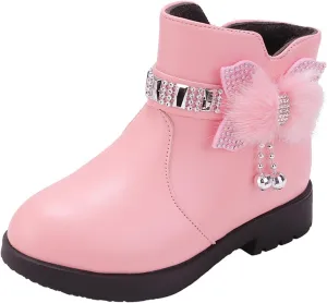 Kids Ankle Boots for Girls Side Zipper Round Toe Casual Short Booties Short Glitter Side Zipper Casual Shoes