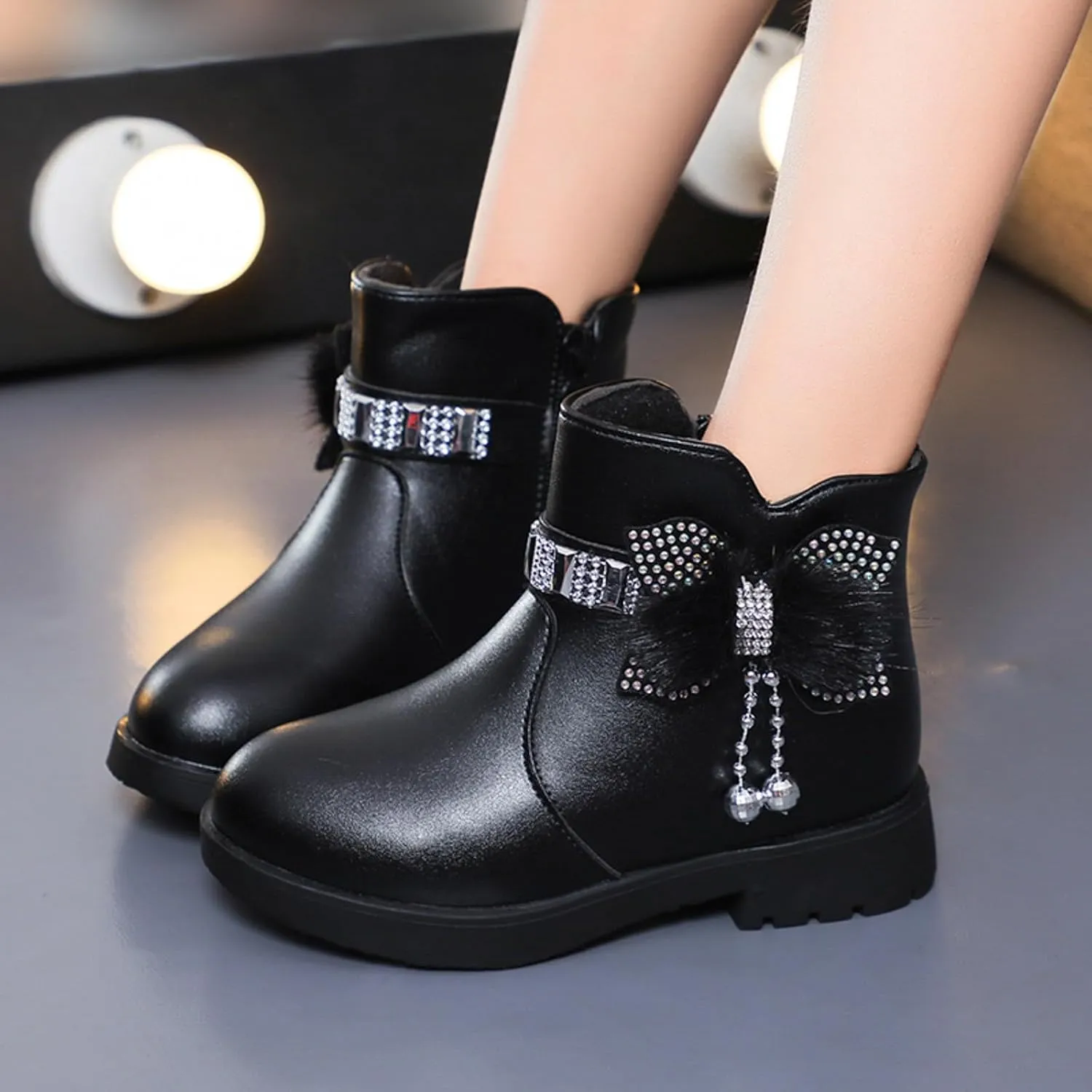 Kids Ankle Boots for Girls Side Zipper Round Toe Casual Short Booties Short Glitter Side Zipper Casual Shoes