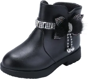 Kids Ankle Boots for Girls Side Zipper Round Toe Casual Short Booties Short Glitter Side Zipper Casual Shoes