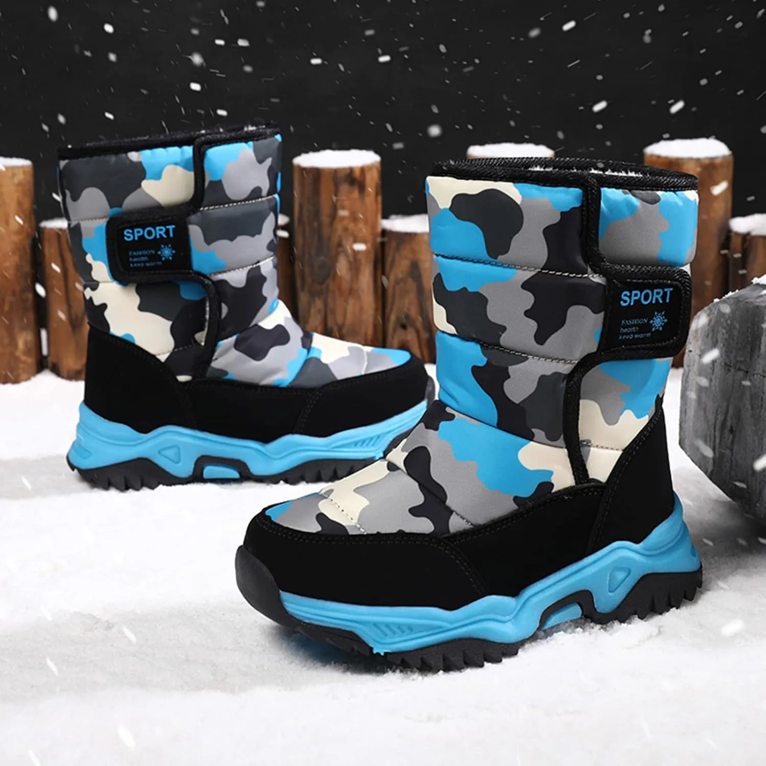 Kids Boys Girls Snow Boots Faux Fur Lined Mid Calf Shoes Waterproof Cold Weather Snow Boots for Girls
