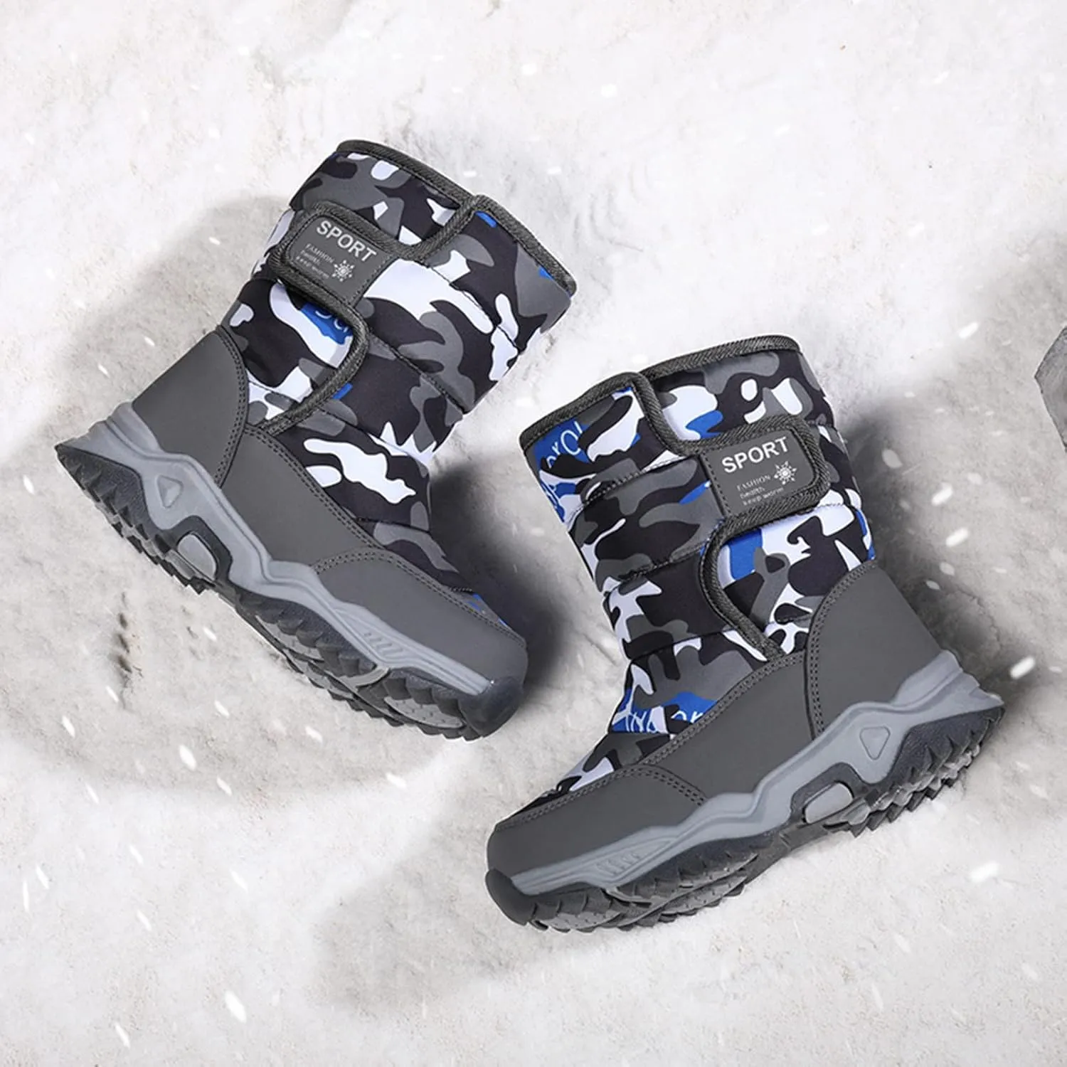 Kids Boys Girls Snow Boots Faux Fur Lined Mid Calf Shoes Waterproof Cold Weather Snow Boots for Girls