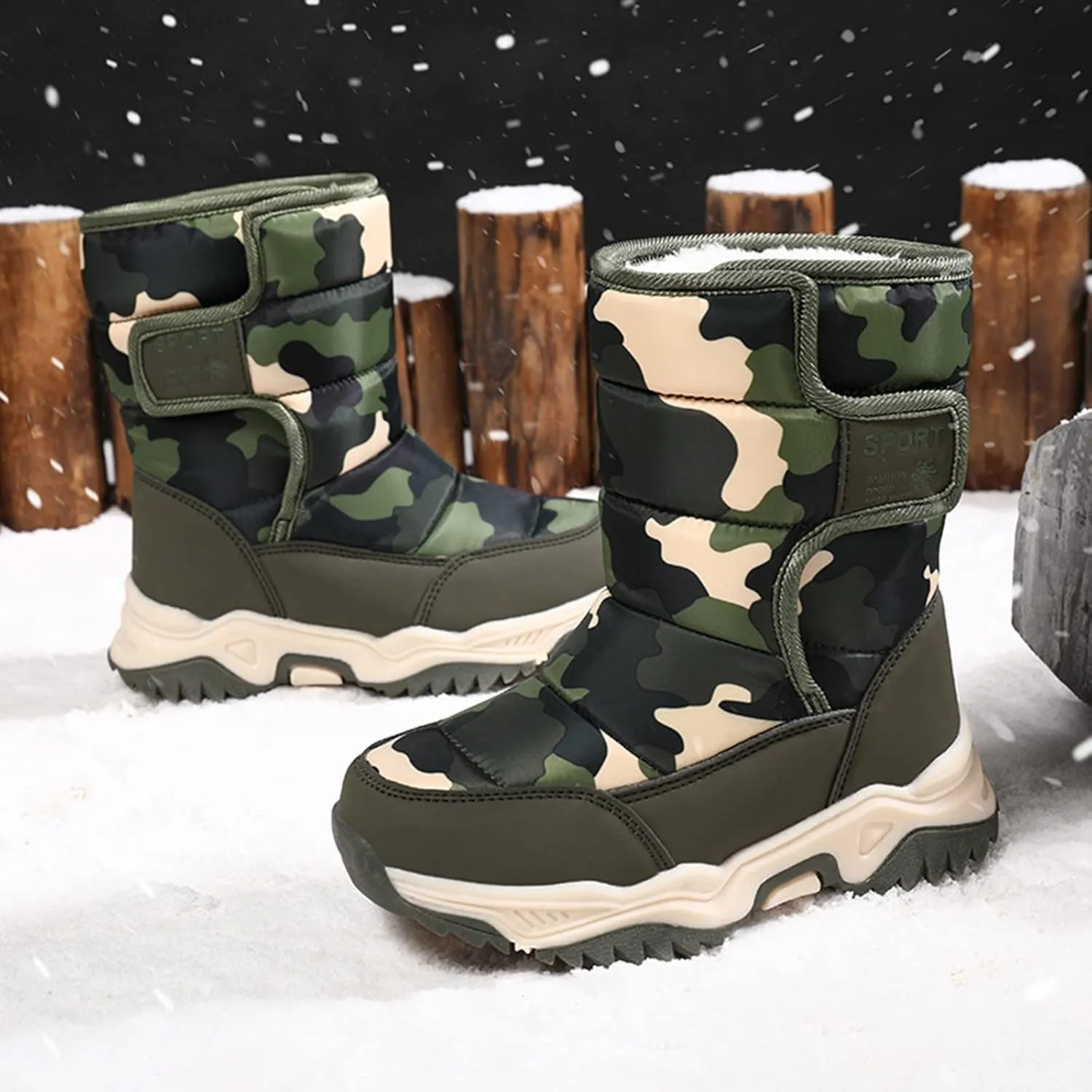 Kids Boys Girls Snow Boots Faux Fur Lined Mid Calf Shoes Waterproof Cold Weather Snow Boots for Girls