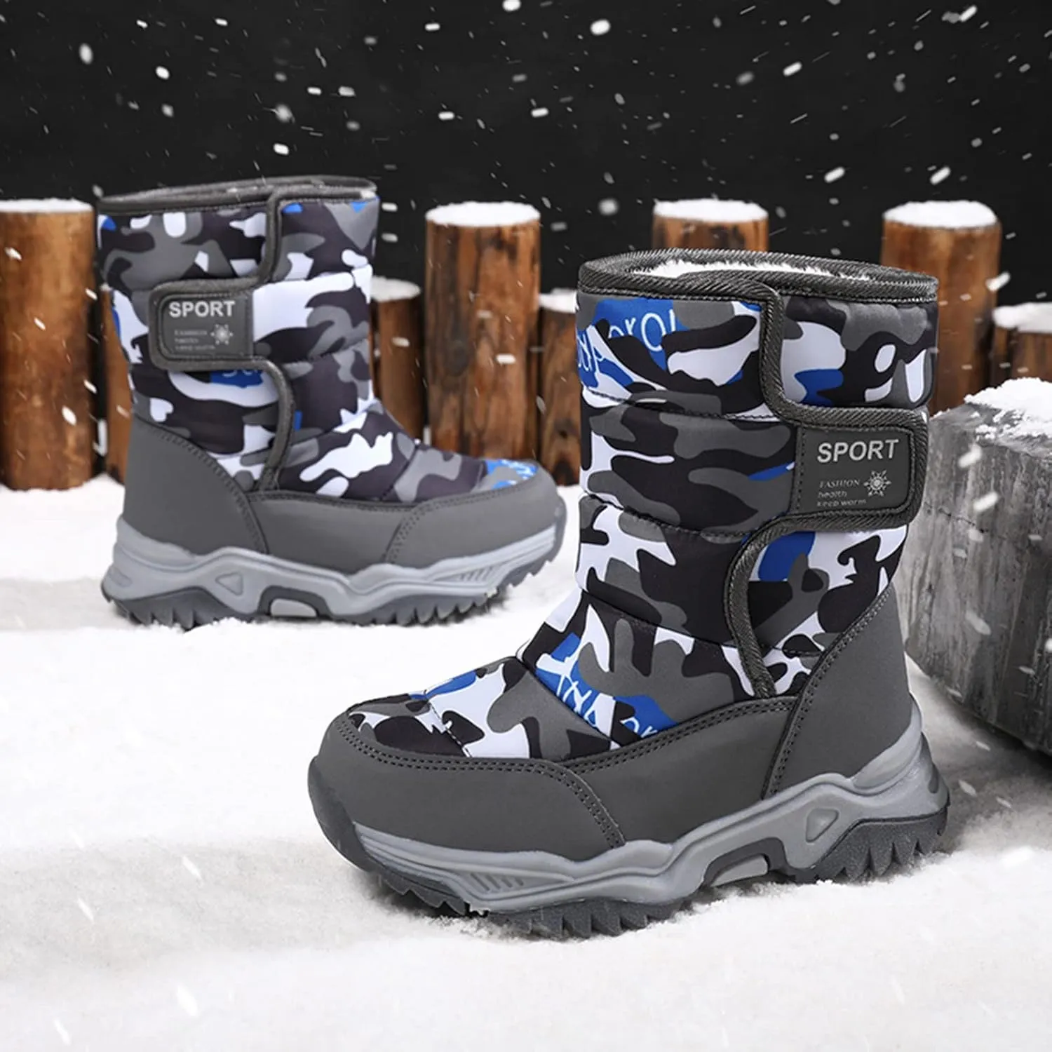 Kids Boys Girls Snow Boots Faux Fur Lined Mid Calf Shoes Waterproof Cold Weather Snow Boots for Girls