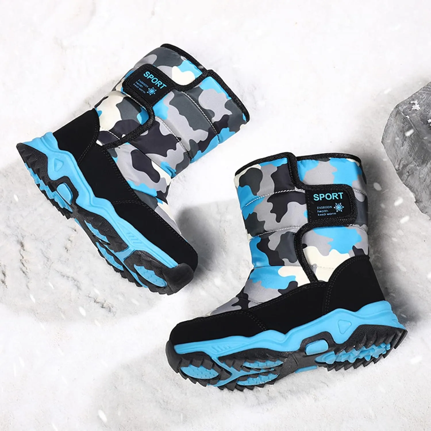 Kids Boys Girls Snow Boots Faux Fur Lined Mid Calf Shoes Waterproof Cold Weather Snow Boots for Girls