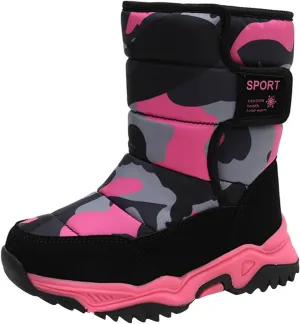 Kids Boys Girls Snow Boots Faux Fur Lined Mid Calf Shoes Waterproof Cold Weather Snow Boots for Girls