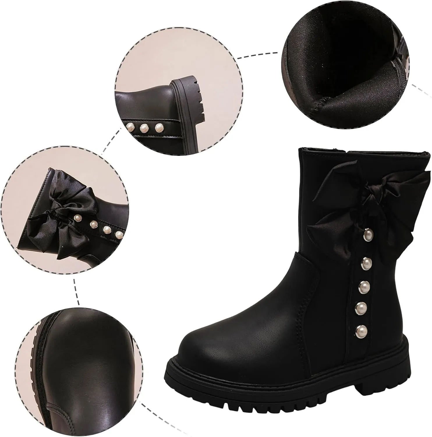 Kids Girls Knee High Heels Boots Waterproof Leather Lace-Up Side Zipper Mid Calf Boots Fall Winter Flat Riding Boots Western Cowboy Boots