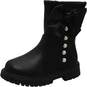 Kids Girls Knee High Heels Boots Waterproof Leather Lace-Up Side Zipper Mid Calf Boots Fall Winter Flat Riding Boots Western Cowboy Boots