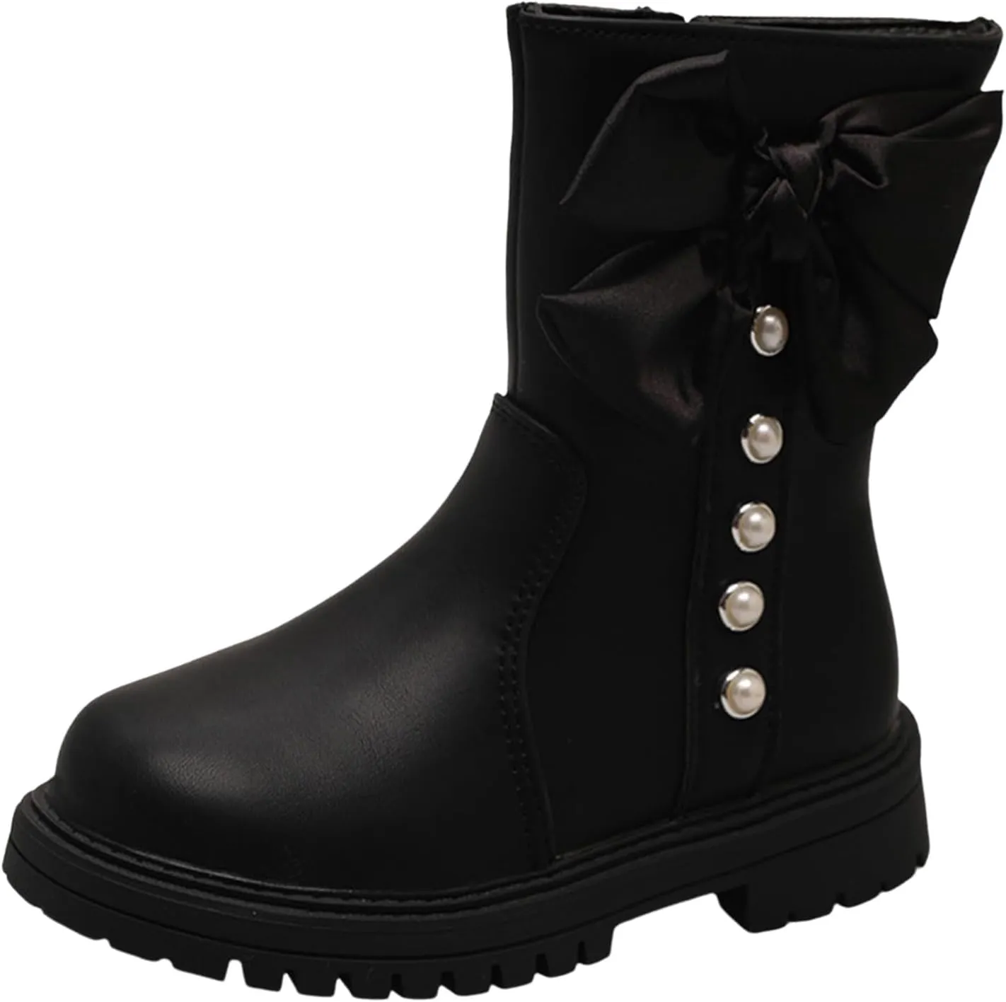 Kids Girls Knee High Heels Boots Waterproof Leather Lace-Up Side Zipper Mid Calf Boots Fall Winter Flat Riding Boots Western Cowboy Boots