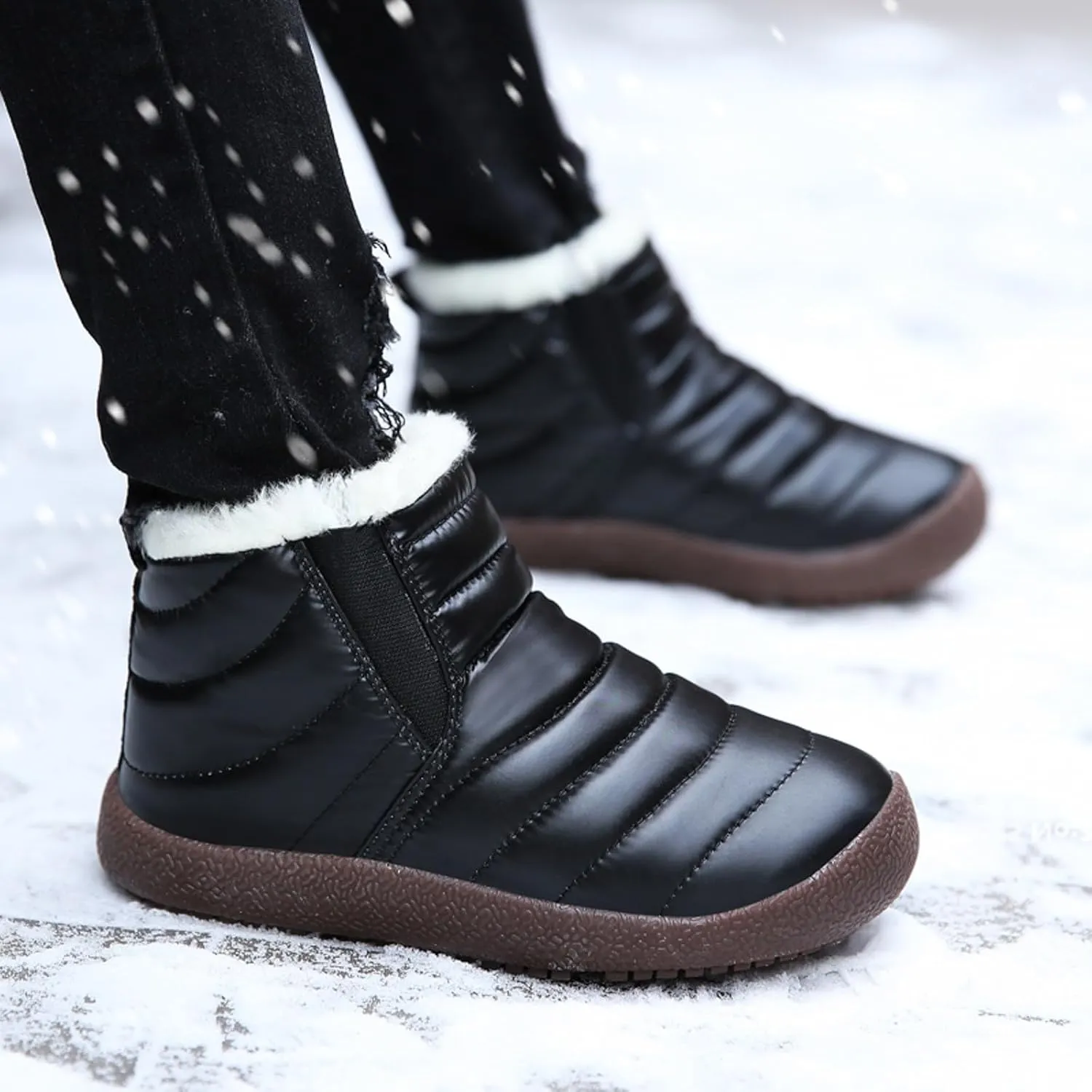 Kids Snow Boots for Boys Girls Cozy Fleece Snow Boots Kids Ankle Booties Non-Slip Zip Snow Boots for Indoor Outdoor