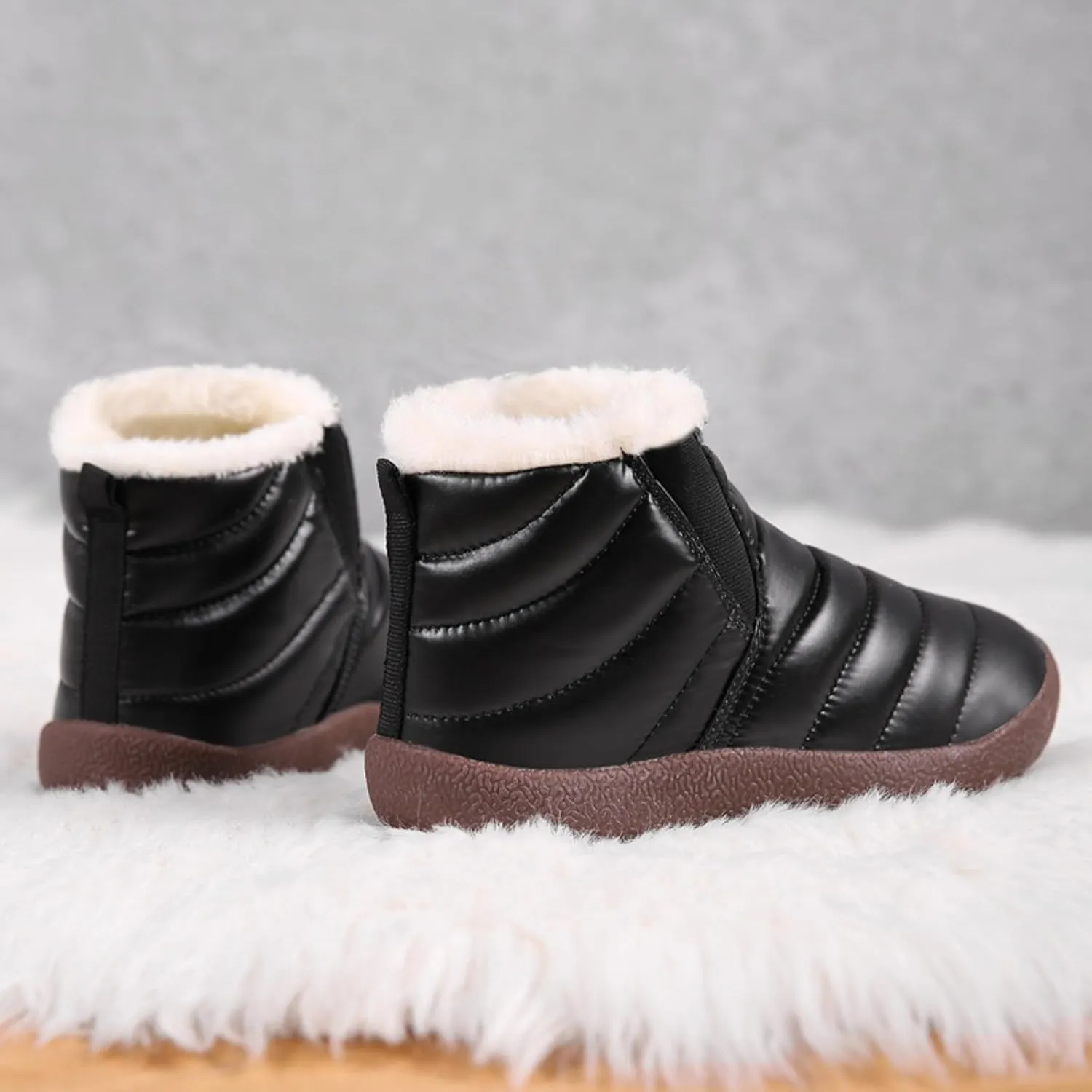 Kids Snow Boots for Boys Girls Cozy Fleece Snow Boots Kids Ankle Booties Non-Slip Zip Snow Boots for Indoor Outdoor